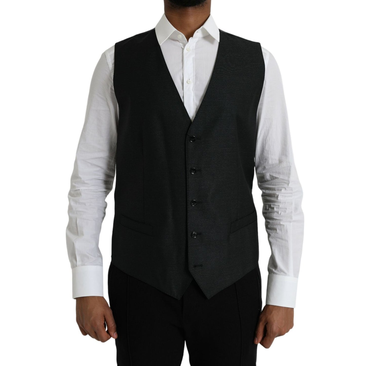 Dolce & Gabbana Black Wool Waistcoat Dress Formal Vest Dolce & Gabbana