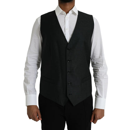 Dolce & Gabbana Black Wool Waistcoat Dress Formal Vest Dolce & Gabbana