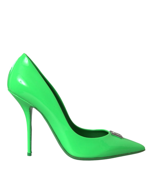 Dolce & Gabbana Neon Green Patent Leather Logo Pumps Shoes