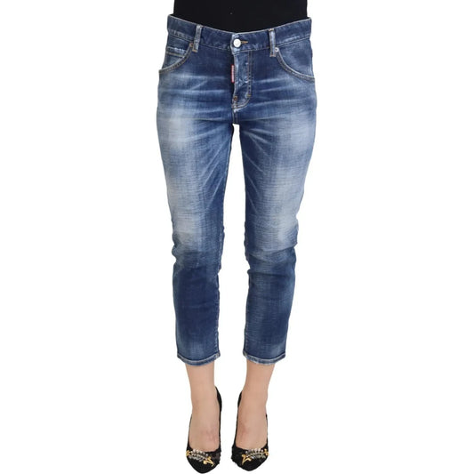 Dsquared² Blue Cotton Mid Waist Cropped Denim Jeans Cool Girl Dsquared²