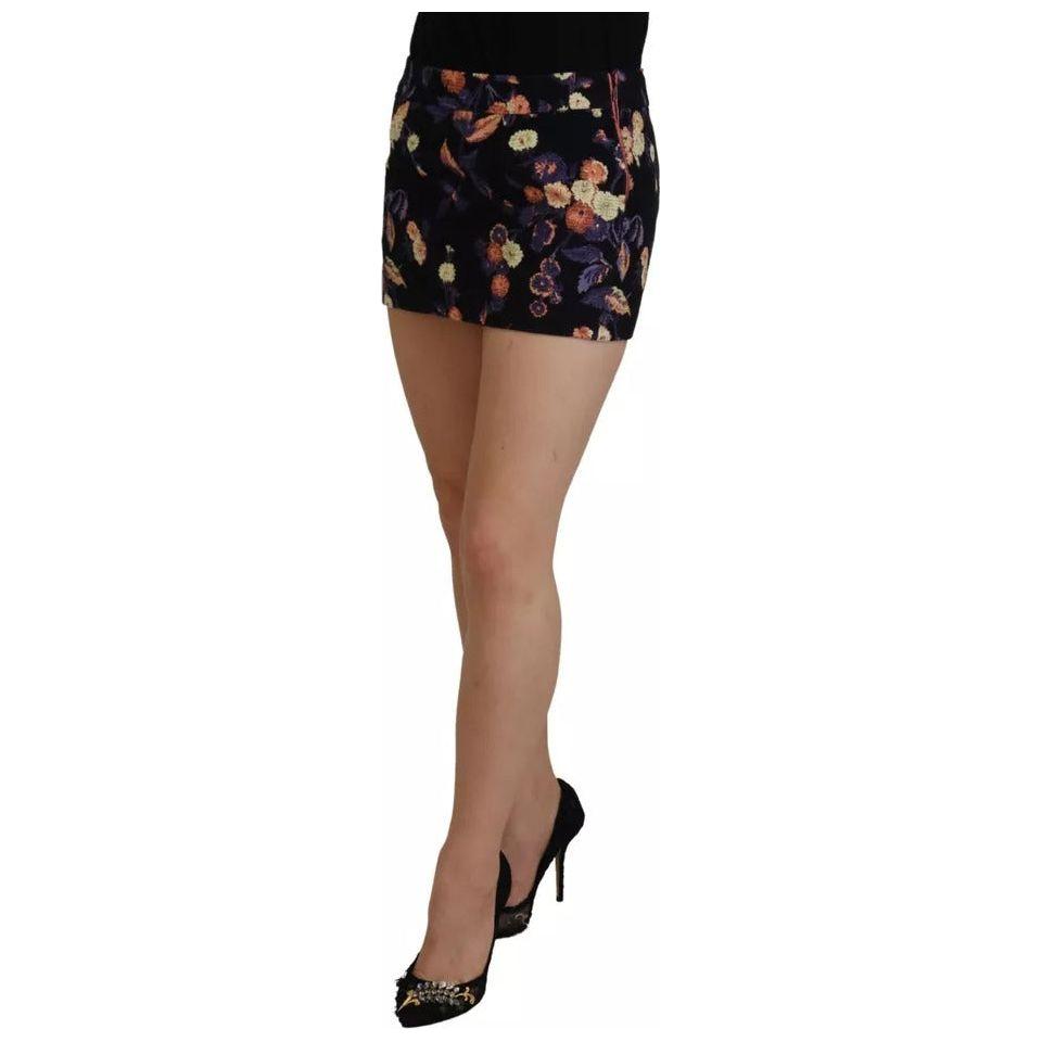 Dsquared² Black Floral Embroidery Mid Waist A-line Mini Skirt Dsquared²