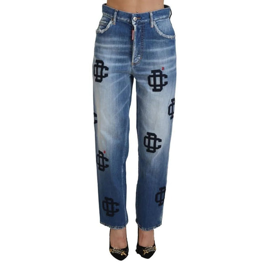 Dsquared² Blue Washed High Waist Straight Denim Boston Jeans