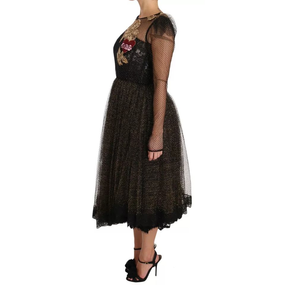 Dolce & Gabbana Black Gold Crystal Heart A-line Dress