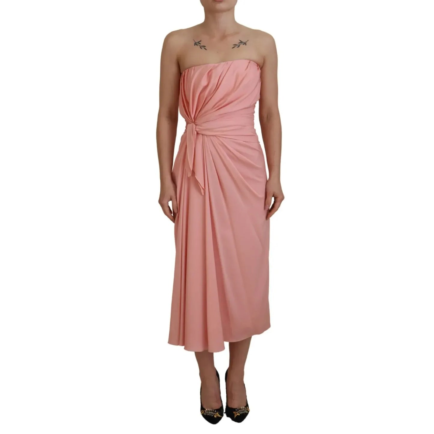 Dolce & Gabbana Pink Silk Stretch Strapless Sheath Midi Dress