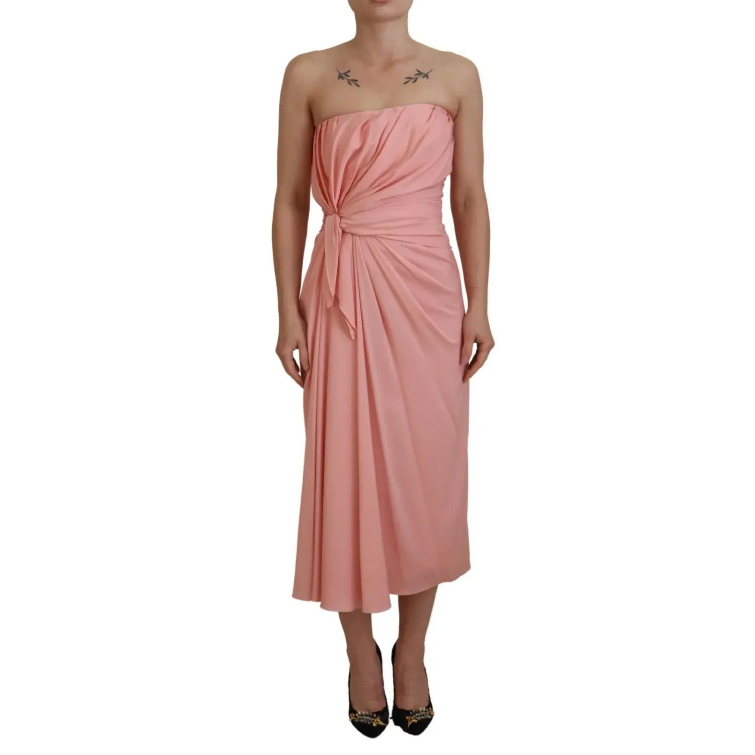 Dolce & Gabbana Pink Silk Stretch Strapless Sheath Midi Dress