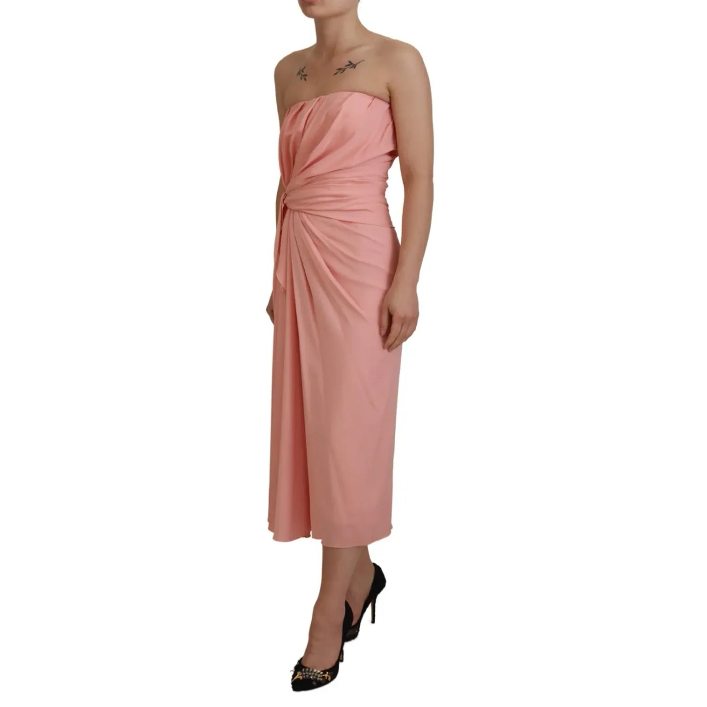 Dolce & Gabbana Pink Silk Stretch Strapless Sheath Midi Dress