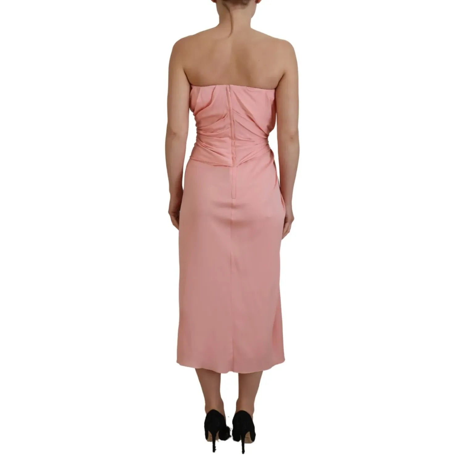 Dolce & Gabbana Pink Silk Stretch Strapless Sheath Midi Dress