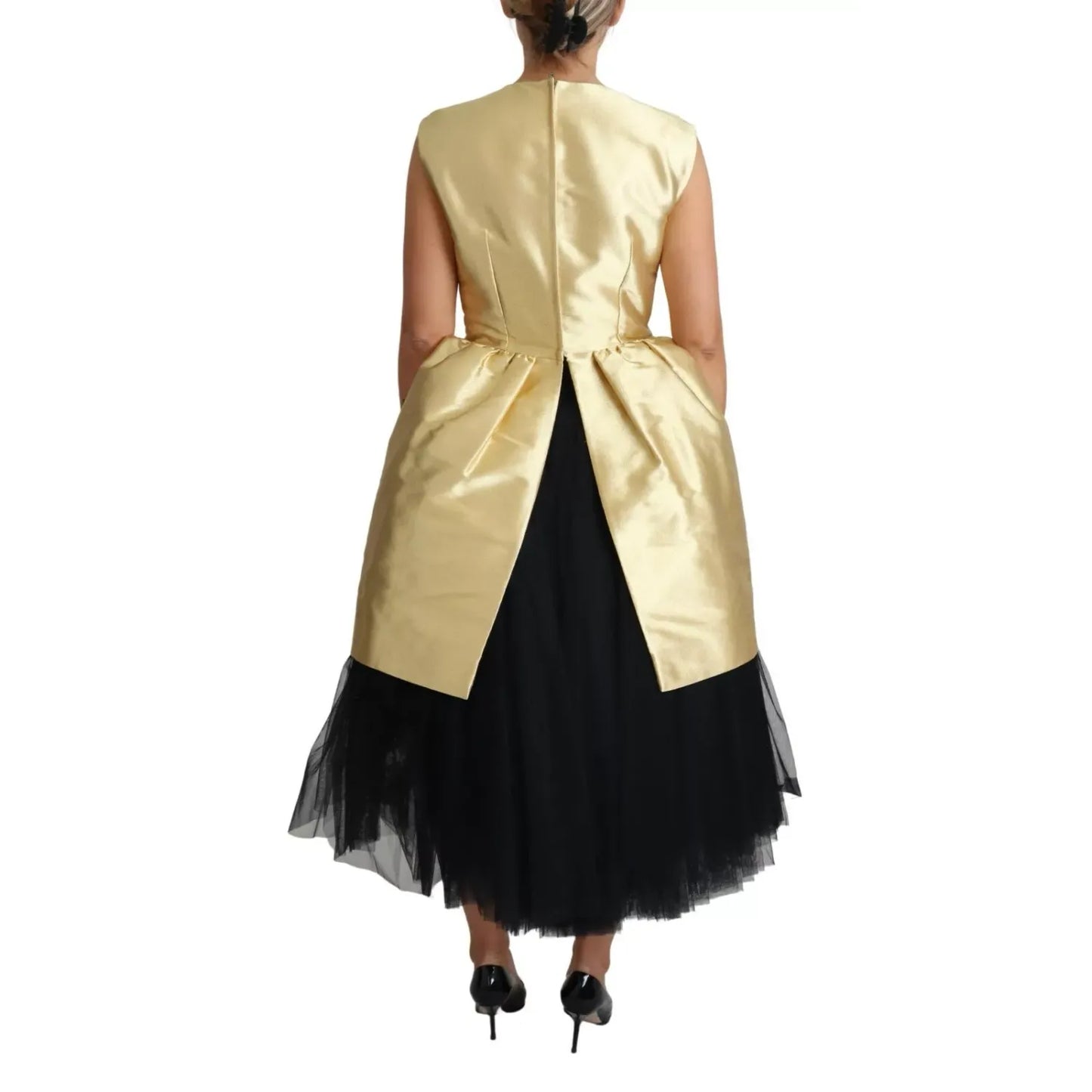 Dolce & Gabbana Polyester Gold Sleeveless A-line Tulle Dress Dolce & Gabbana