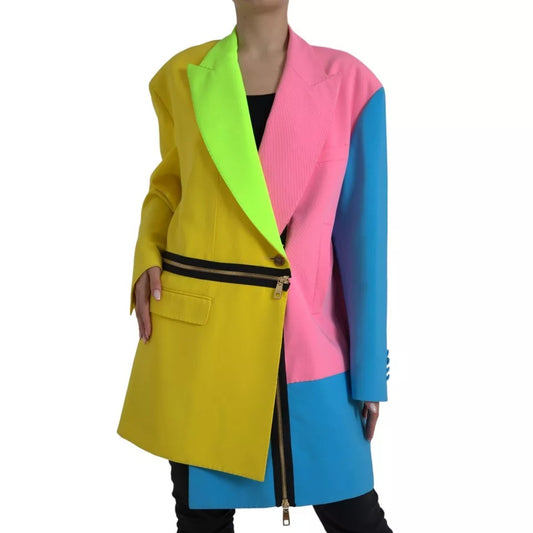 Dolce & Gabbana Multicolor Patchwork Peak Lapel Coat Jacket 1728,67345645728,Clothing,Dolce & Gabbana,IT40|S,Jackets & Coats - Clothing,Jackets & Coats - Women - Clothing,Material: 74% Polyester 21% Viscose 5% Elastane,Multicolor,Preowned / Defect,Trench