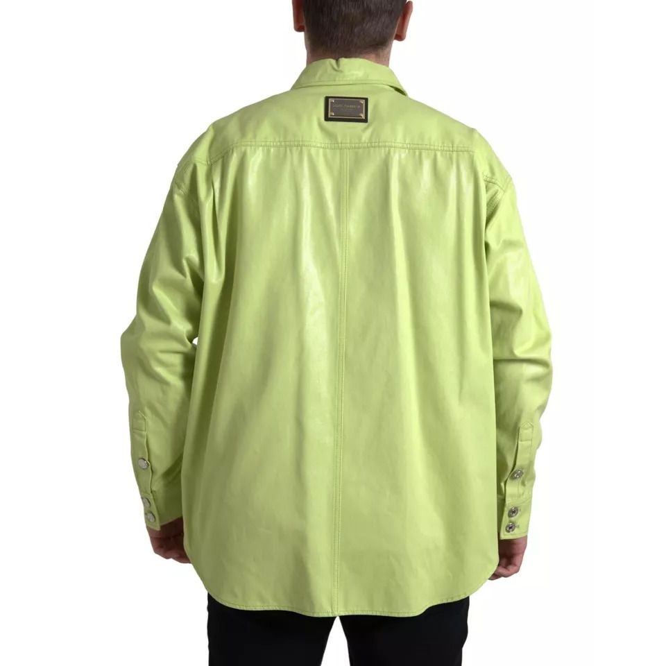 Dolce & Gabbana Green Cotton Collared Casual Button Down Shirt