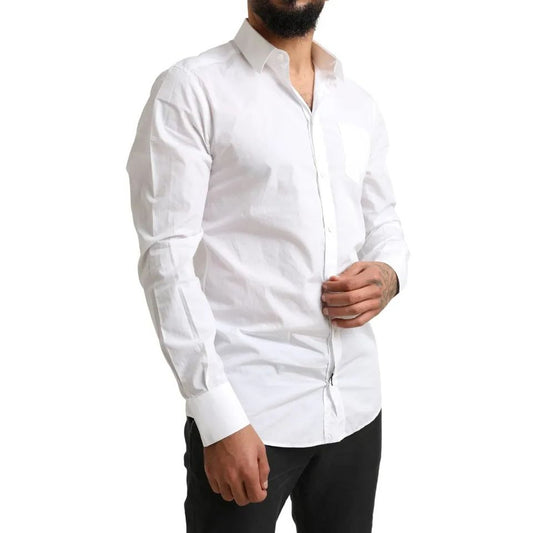 Dolce & Gabbana White GOLD Formal Cotton Tuxedo Dress Shirt