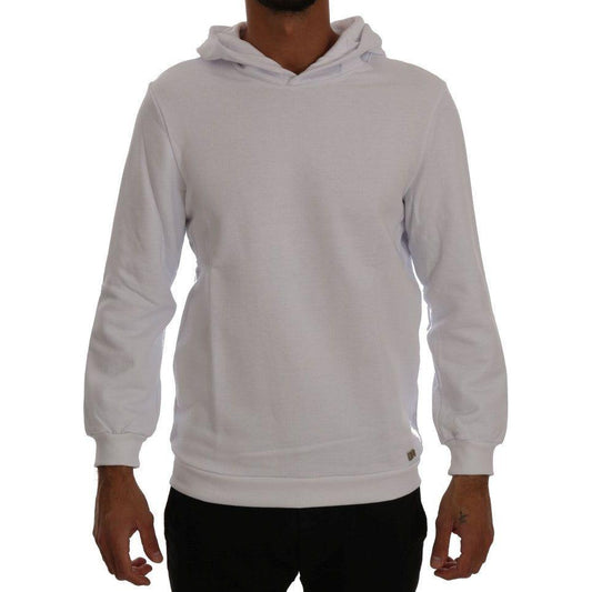 Daniele Alessandrini Elegant White Cotton Hooded Sweater Daniele Alessandrini