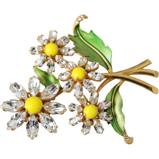 Dolce & Gabbana Gold Yellow Green Filigree Flower Crystals Brooch Pin Dolce & Gabbana