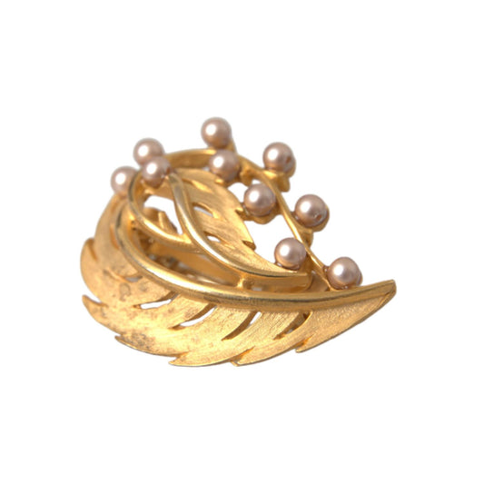 Dolce & Gabbana Gold Brass Leaf Embellished Jewelry Brooch Hair Pin