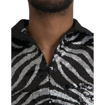 Dolce & Gabbana Black Silver Sequined Polyester Sweater