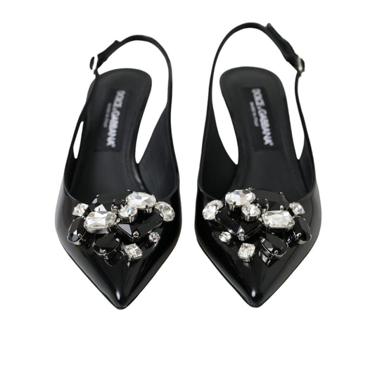 Dolce & Gabbana Black Patent Leather Crystal Slingback Shoes