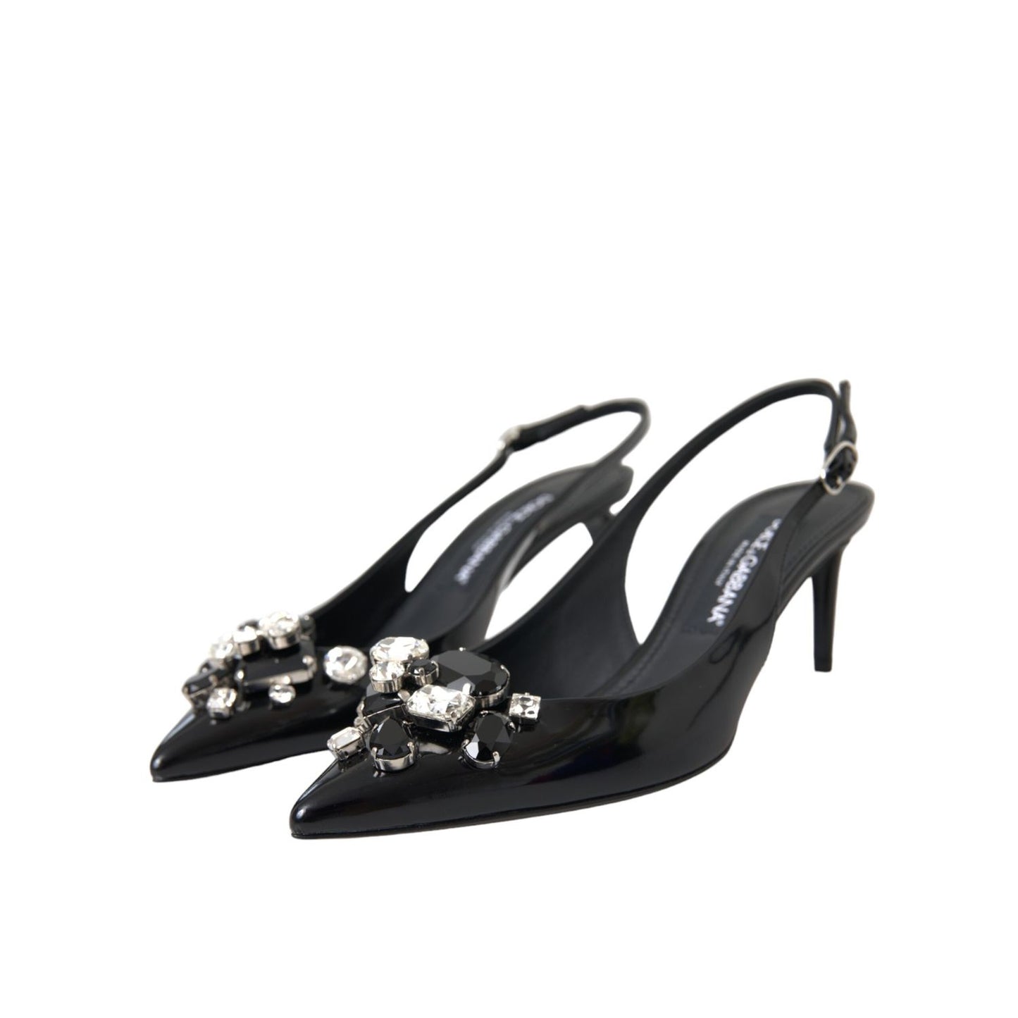Dolce & Gabbana Black Patent Leather Crystal Slingback Shoes