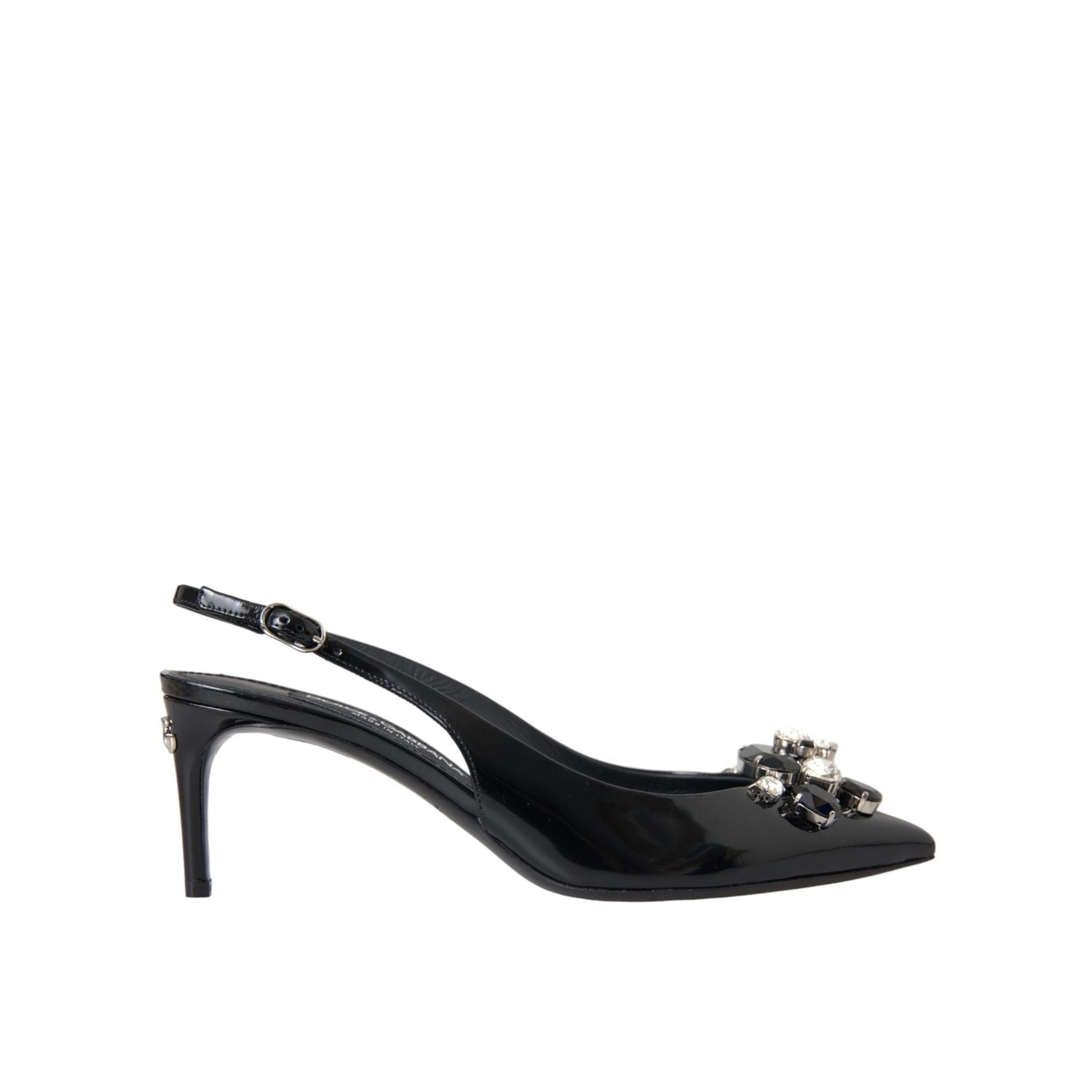 Dolce & Gabbana Black Patent Leather Crystal Slingback Shoes