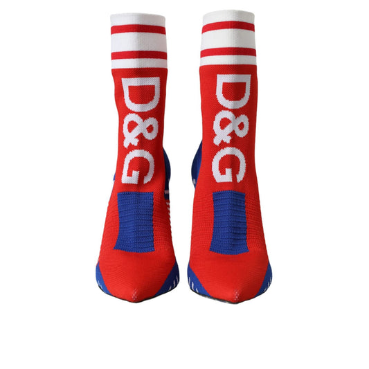 Dolce & Gabbana Red Blue Stretch Sock Style Short Boots Logo Shoes