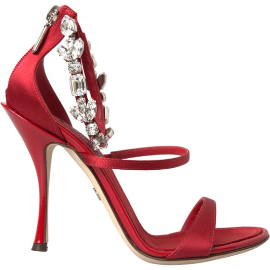 Dolce & Gabbana Red Keira Satin Crystals Sandals Heels Shoes Dolce & Gabbana