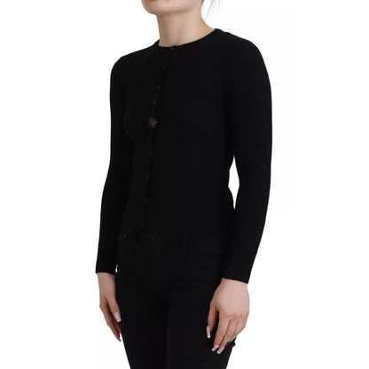 Dolce & Gabbana Black Button Down Slim Cardigan Wool Sweater