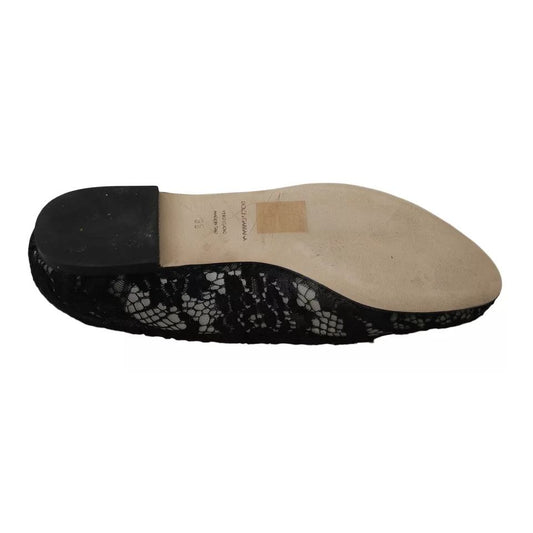 Dolce & Gabbana Black Floral Lace Loafers Flats Shoes