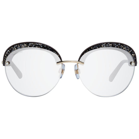 Swarovski gold and multicolor women's round sunglasses with mirrored brown lenses and half-rim design, UVA and UVB protection.