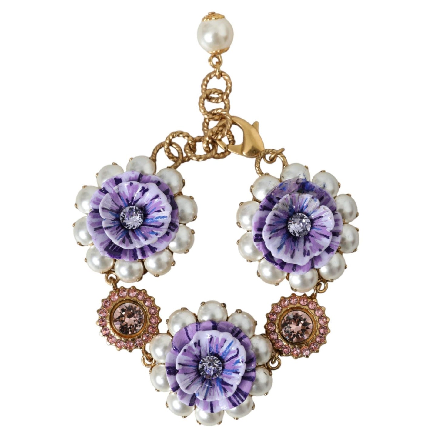 Dolce & Gabbana Gold FIORI BLOOMING Floral Baroque Crystals Bracelet Necklace