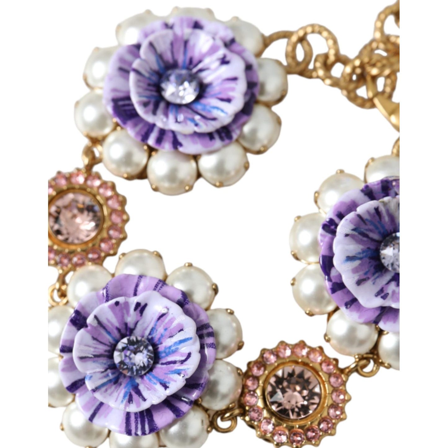 Dolce & Gabbana Gold FIORI BLOOMING Floral Baroque Crystals Bracelet Necklace