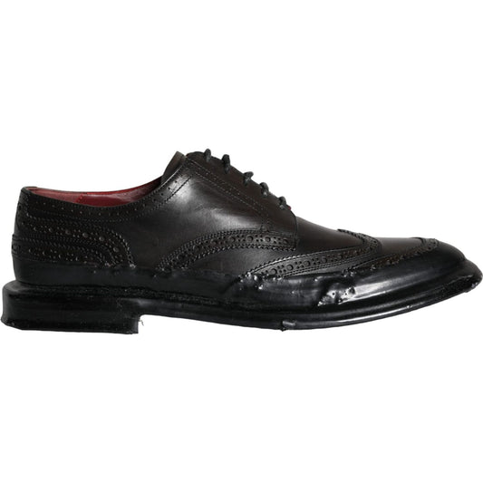 Dolce & Gabbana Black Leather Oxford Wingtip Formal Men Shoes Dolce & Gabbana