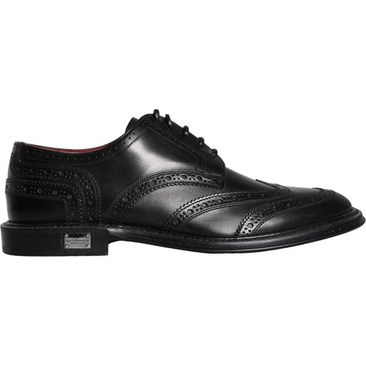 Dolce & Gabbana Black Leather Oxford Wingtip Formal Men Shoes Dolce & Gabbana