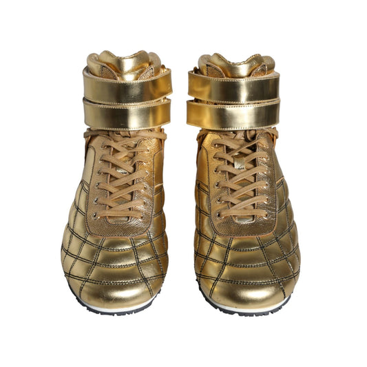Dolce & Gabbana Gold Leather Sartoria High Top Sneakers Shoes
