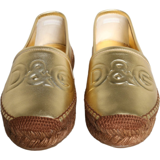 Dolce & Gabbana Gold Leather Loafers Flats Espadrille Shoes Dolce & Gabbana