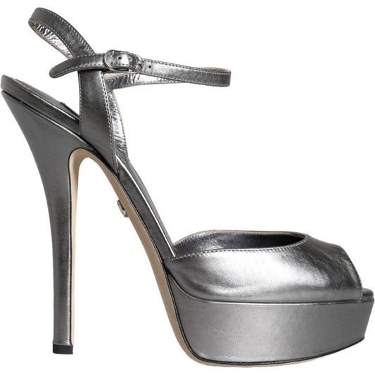 Dolce & Gabbana Metallic Silver Leather Keira Platform Sandals Shoes Dolce & Gabbana