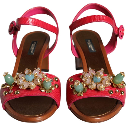 Dolce & Gabbana Fuchsia Leather Embellished Keira Sandals Shoes Dolce & Gabbana