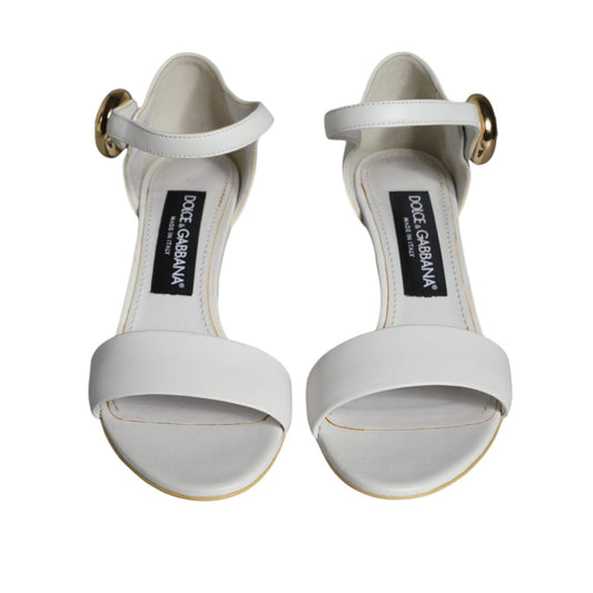 Dolce & Gabbana White Leather Heels Keira Sandals Shoes