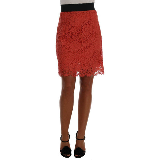 Dolce & Gabbana Orange Macramé Lace Pencil Skirt Dolce & Gabbana