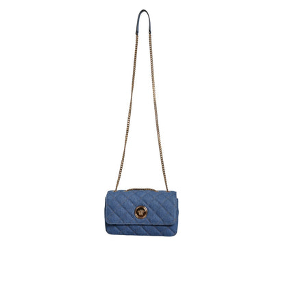 Versace Blue Quilted Denim Leather Crossbody Shoulder Bag