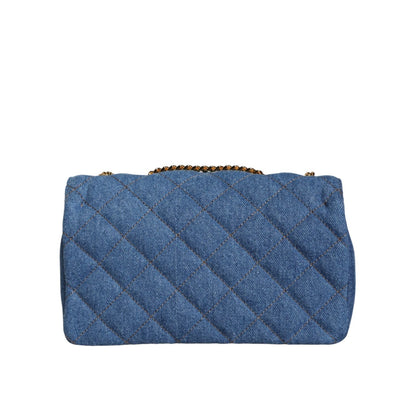Versace Blue Quilted Denim Leather Crossbody Shoulder Bag