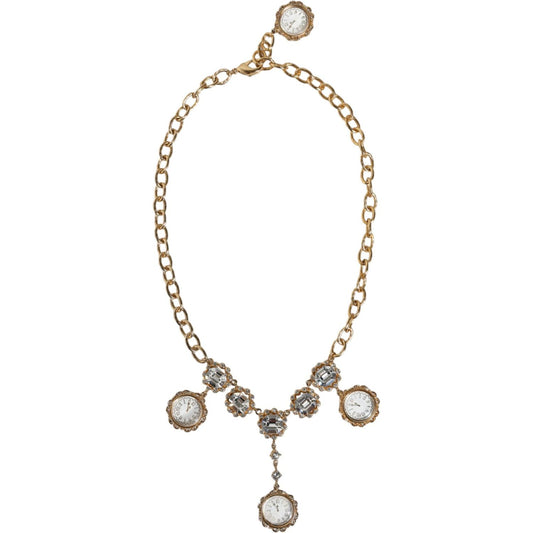 Dolce & Gabbana Gold Chain Brass Crystal Clock Statement Necklace Dolce & Gabbana