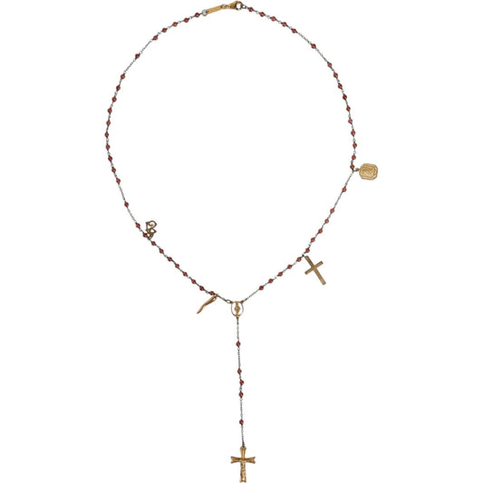 Dolce & Gabbana Gold Chain Brass Beaded Rosary Cross Pendant Necklace Dolce & Gabbana