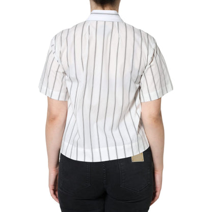 Dolce & Gabbana White Striped Collared Short Sleeve Polo Top