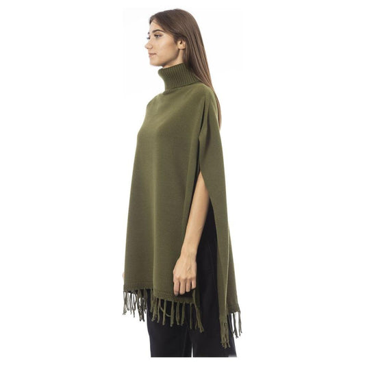 Alpha Studio Green Wool Poncho Alpha Studio