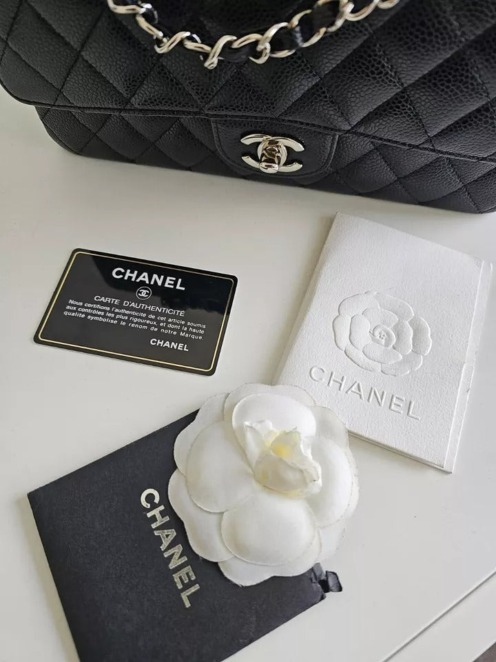 Chanel Black Caviar Medium Classic Double Flap Quilted Shoulder Bag Chanel