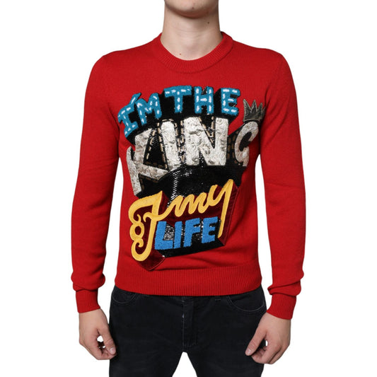 Dolce & Gabbana Red I'm The King Wool Crew Neck Sweatshirt Sweater Dolce & Gabbana