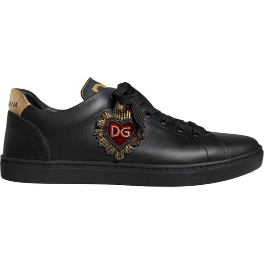 Dolce & Gabbana Black Leather Heart Low Top Casual Sneaker Shoes Dolce & Gabbana