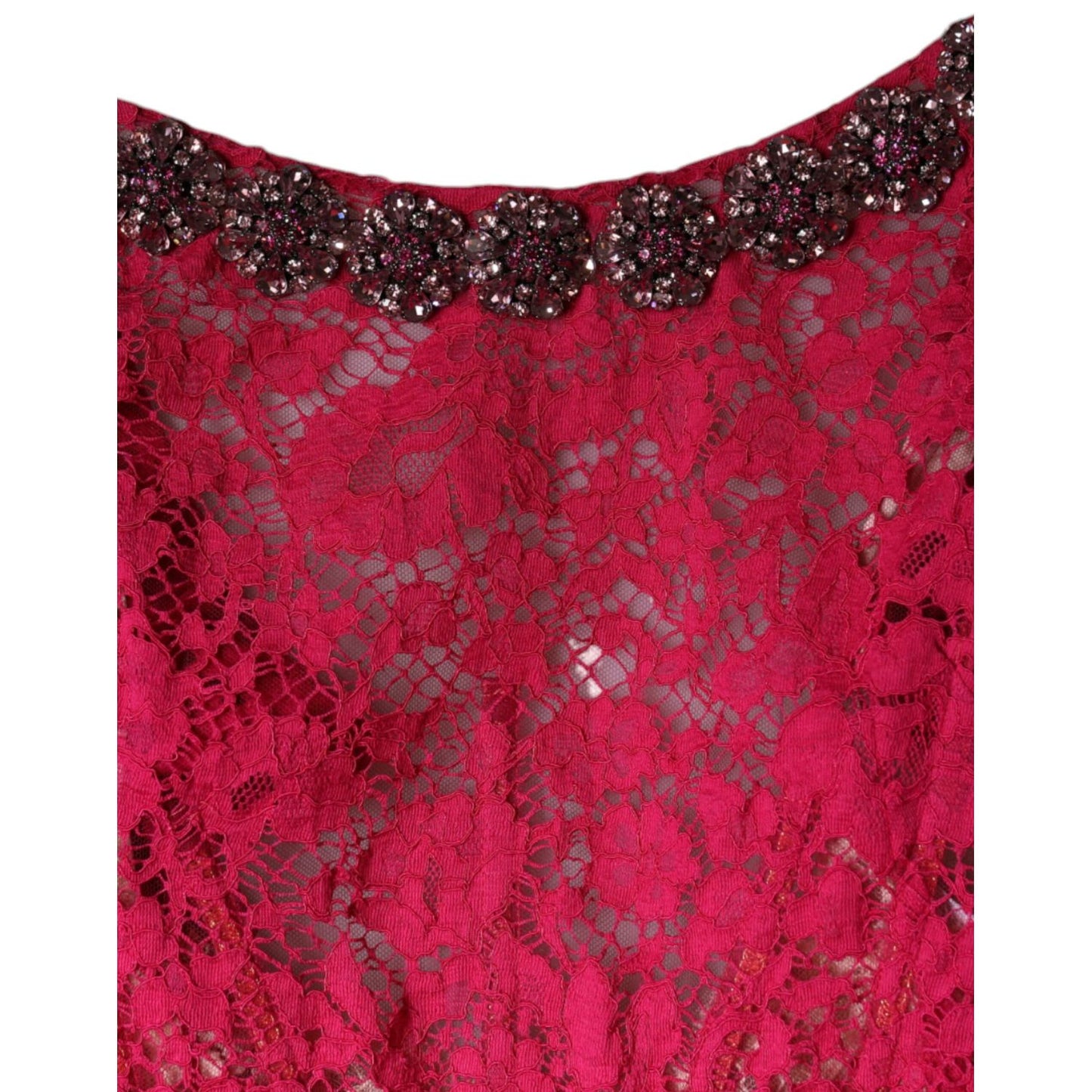 Dolce & Gabbana Pink Lace Crystal Sheath Long Gown Dress