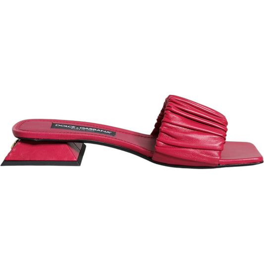 Dolce & Gabbana Fuchsia Leather Slides Flats Sandals Shoes Dolce & Gabbana