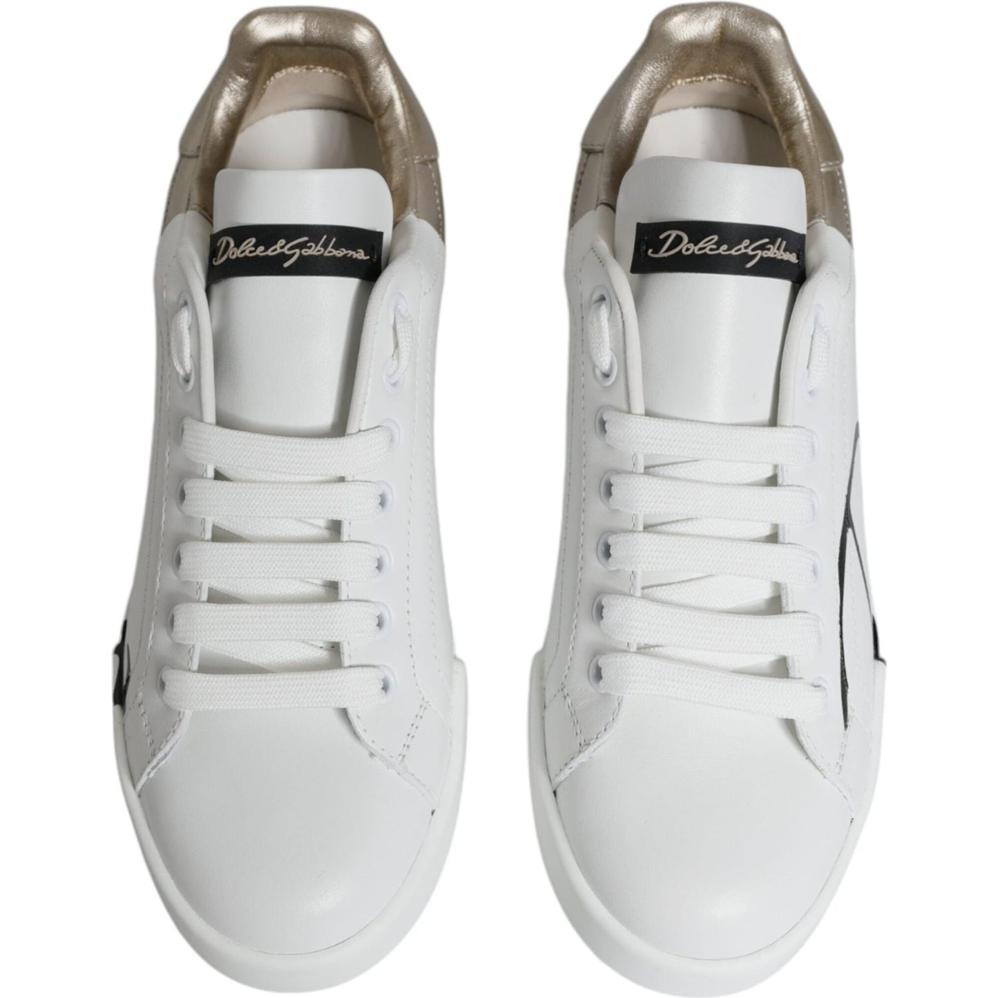 Dolce & Gabbana White Gold Portofino Low Top Sneakers Shoes Dolce & Gabbana