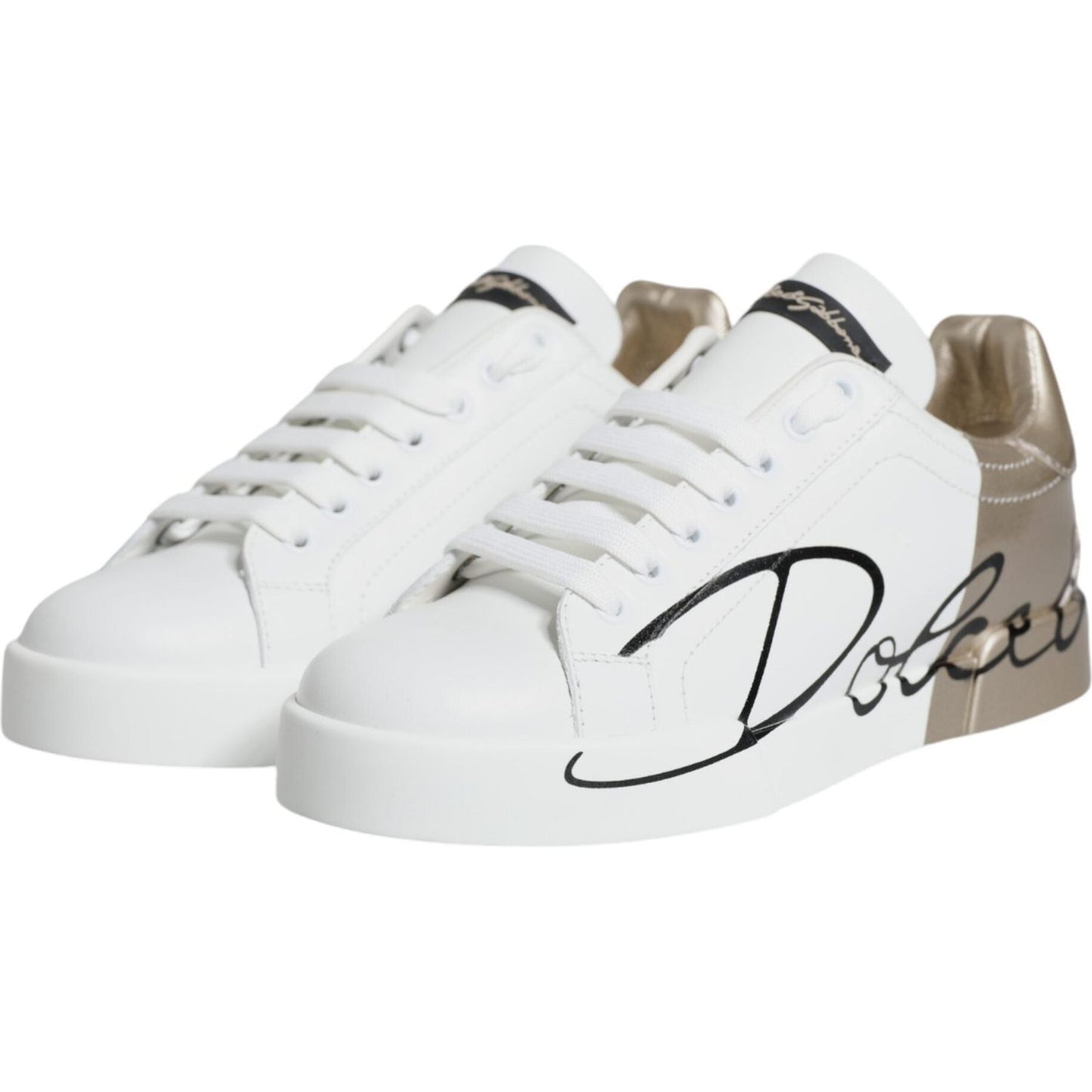 Dolce & Gabbana White Gold Portofino Low Top Sneakers Shoes Dolce & Gabbana